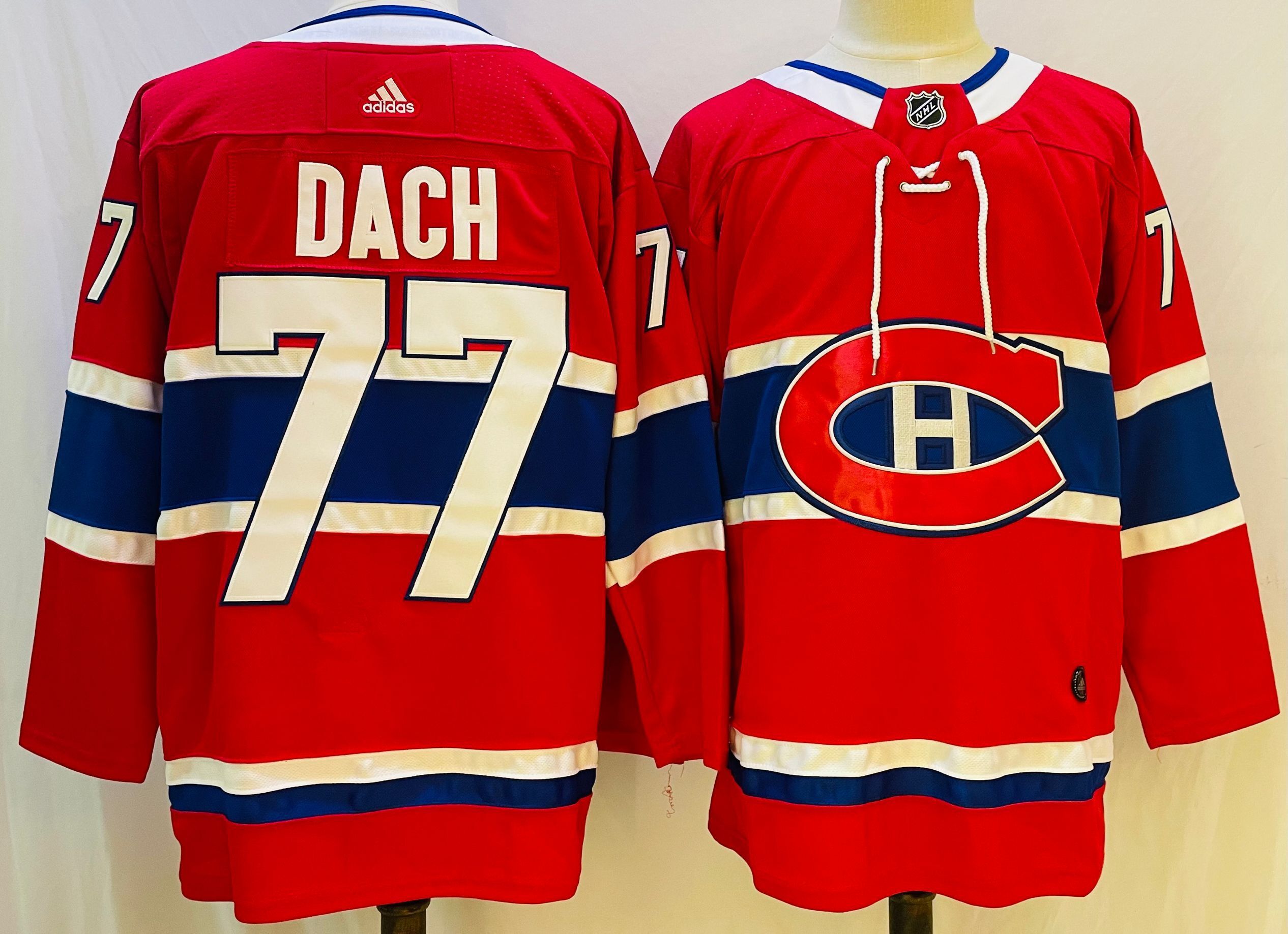 Men Montreal Canadiens 77 Dach Red Throwback 2022 Adidas NHL Jersey